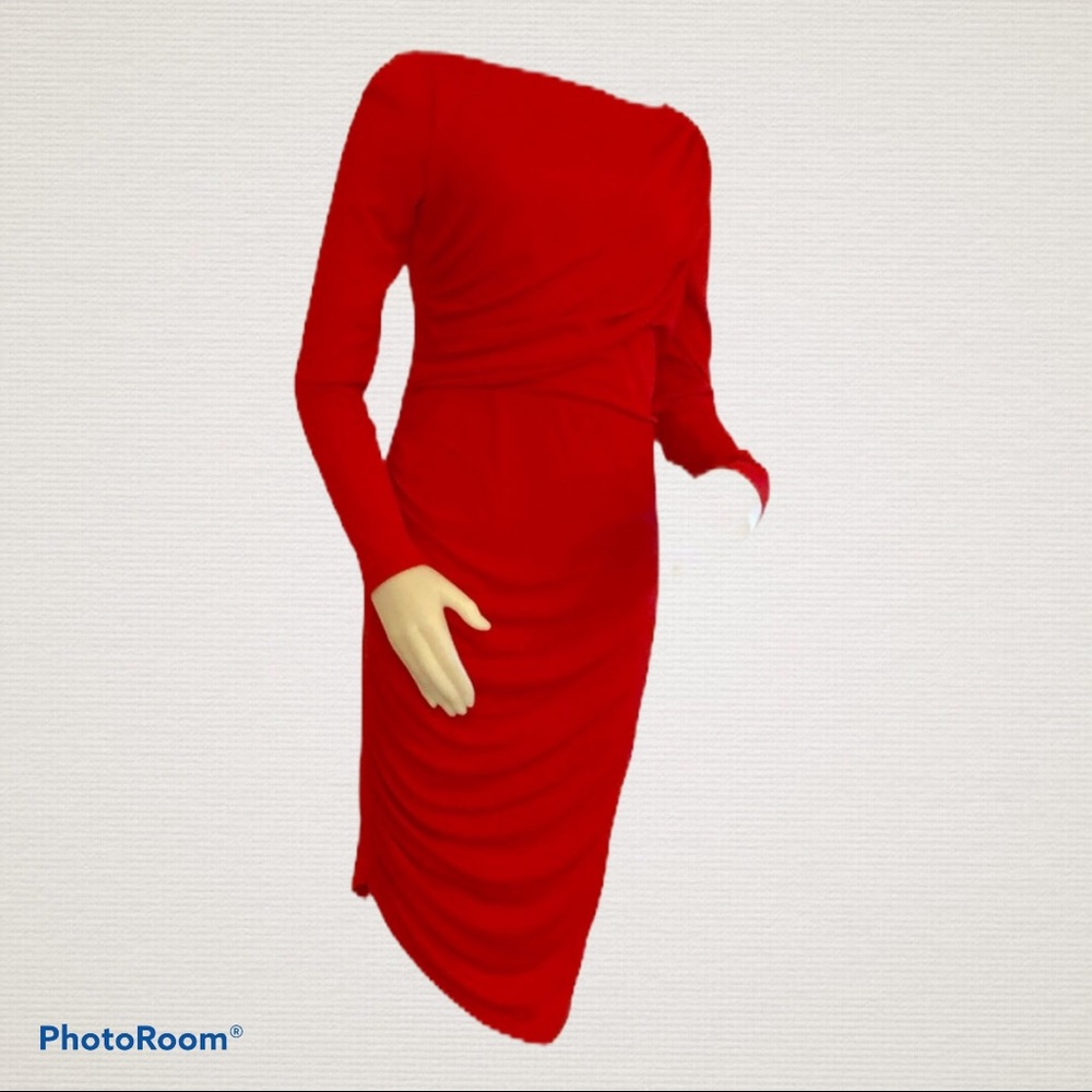 H&M Red Asymmetrical Midi Dress 4